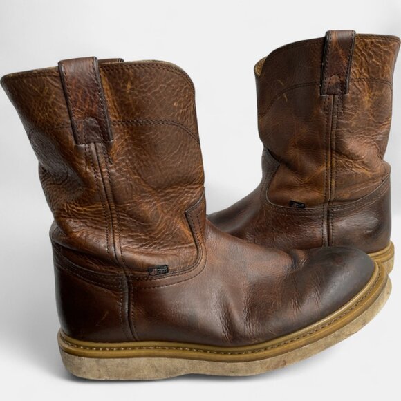 Justin Axe Wedge Men's 13 M Leather Western Work Brown Boots WK4908 Soft Toe - Picture 15 of 15